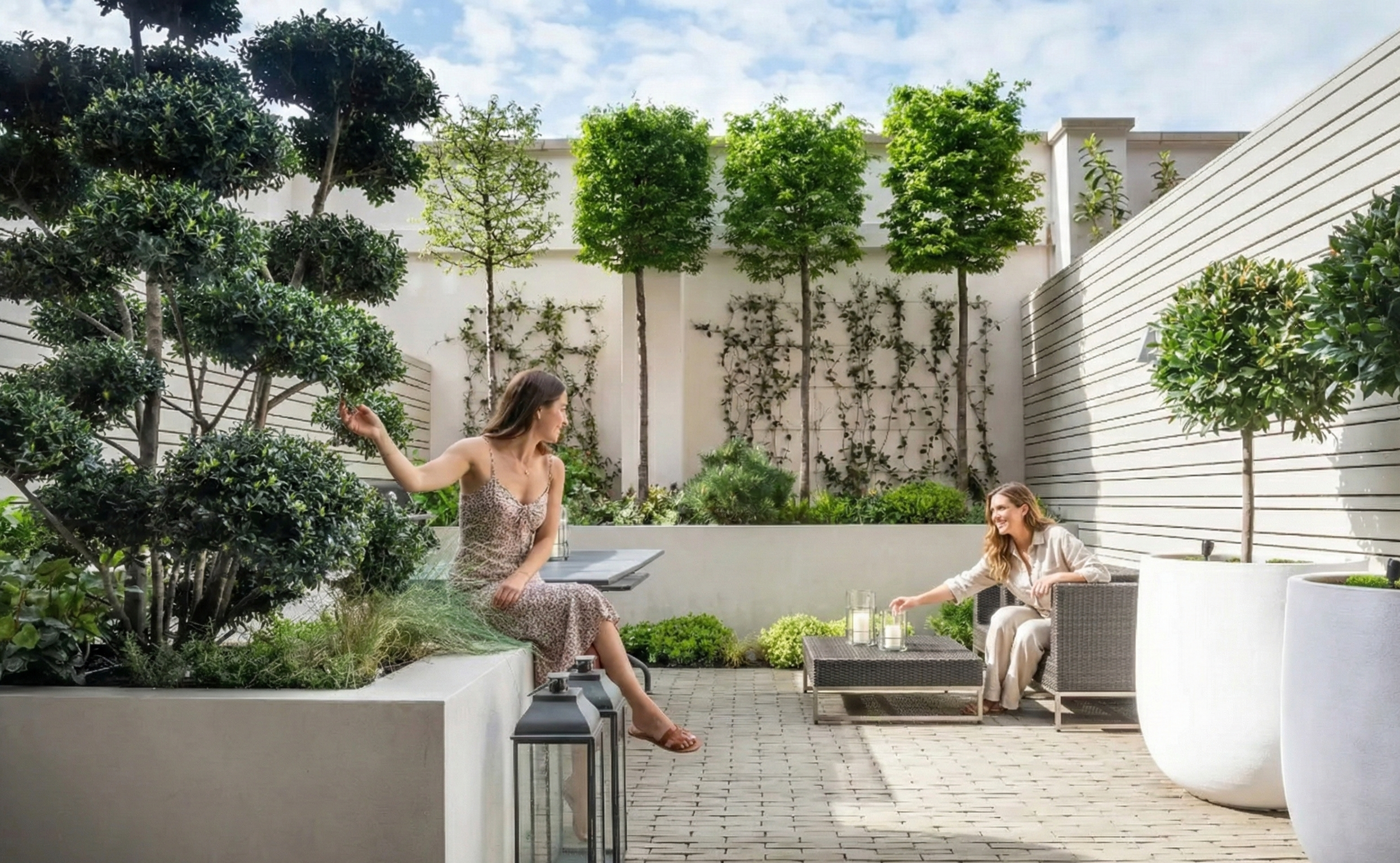 Diverse container garden with herbs, vegetables, and flowers showing plant selection variety for urban spaces